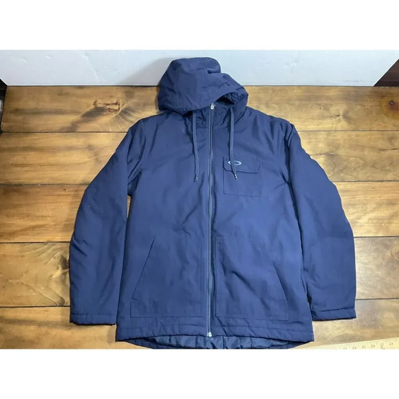 Vintage Oakley Light Hooded Jacket Size Small 3 Pocket Navy Blue - Picture 2 of 11